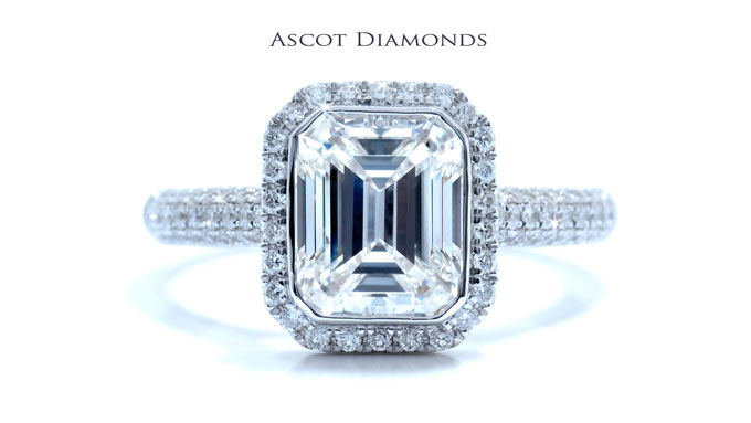 This emerald cut diamond engagement ring is from the Catherine Ryder Vendome collection sold at Ascot Diamonds New York, D.C., Dallas and Atlanta