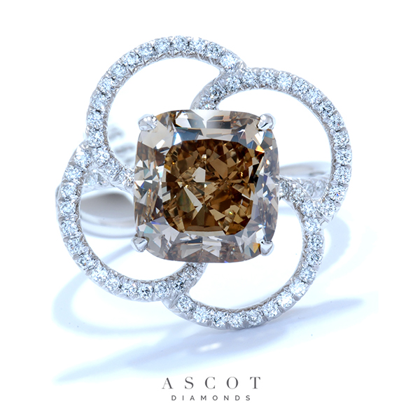 Natural Cushion Cut Champagne Diamond Ring by Ascot Diamonds