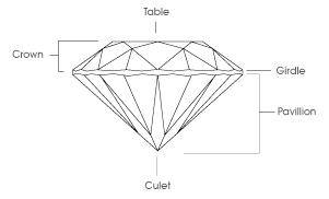 Diamonds diagram: table, crown, girdle, pavillion, culet, education with Ascot Diamonds