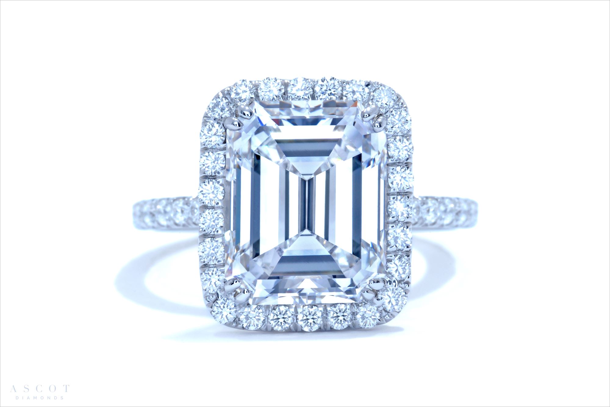 Emerald Cut Diamond Halo Engagement Ring Ascot Diamonds