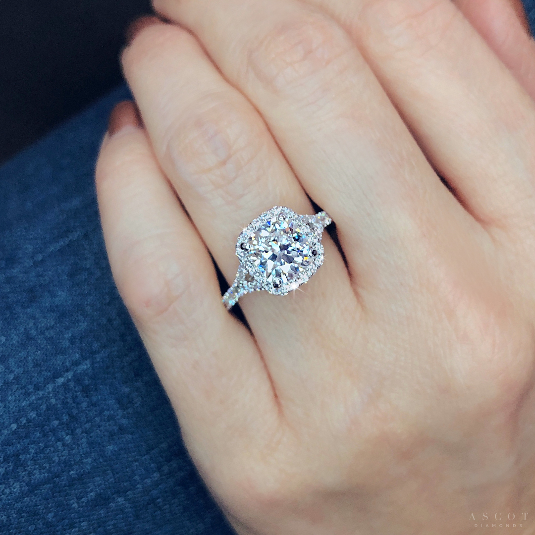 Cushion Cut Diamond Halo Engagement Ring Ascot Diamonds