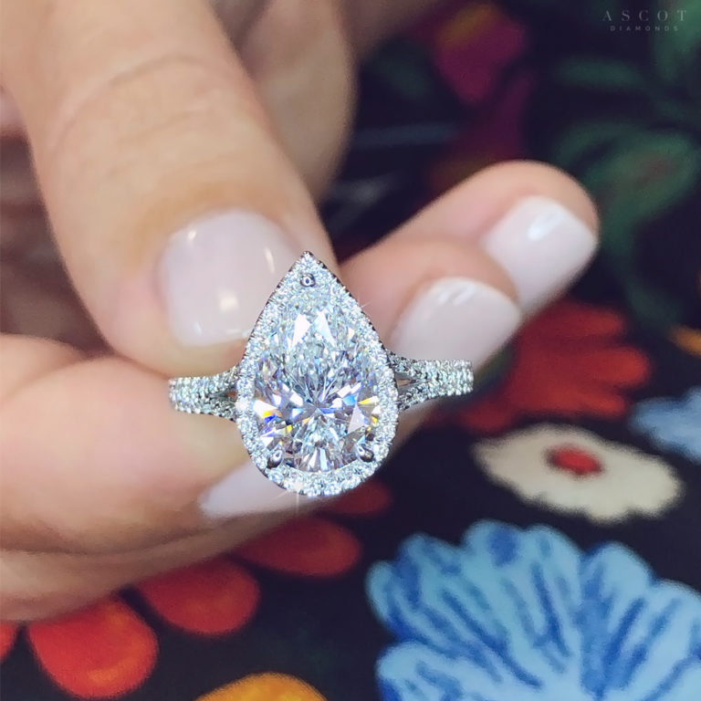 Pear diamond Cathedral Pear Shaped Engagement Ring In 14K Yellow Gold |  Fascinating Diamonds