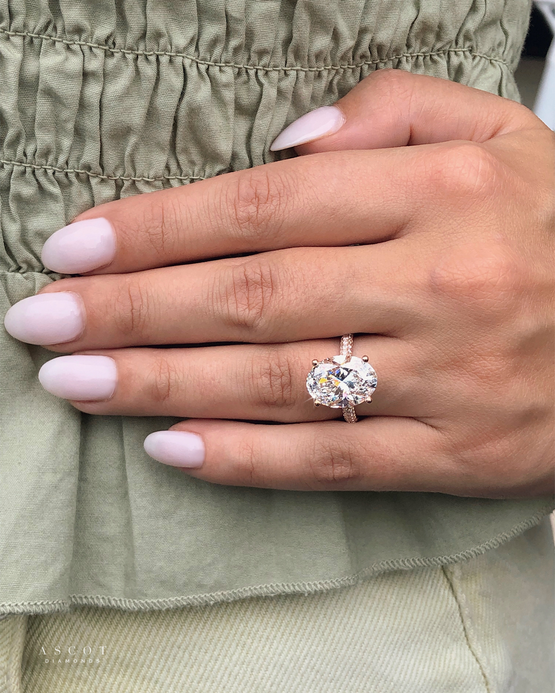 4 carat oval engagement ring pave diamond band custom design by ascot diamonds atlanta
