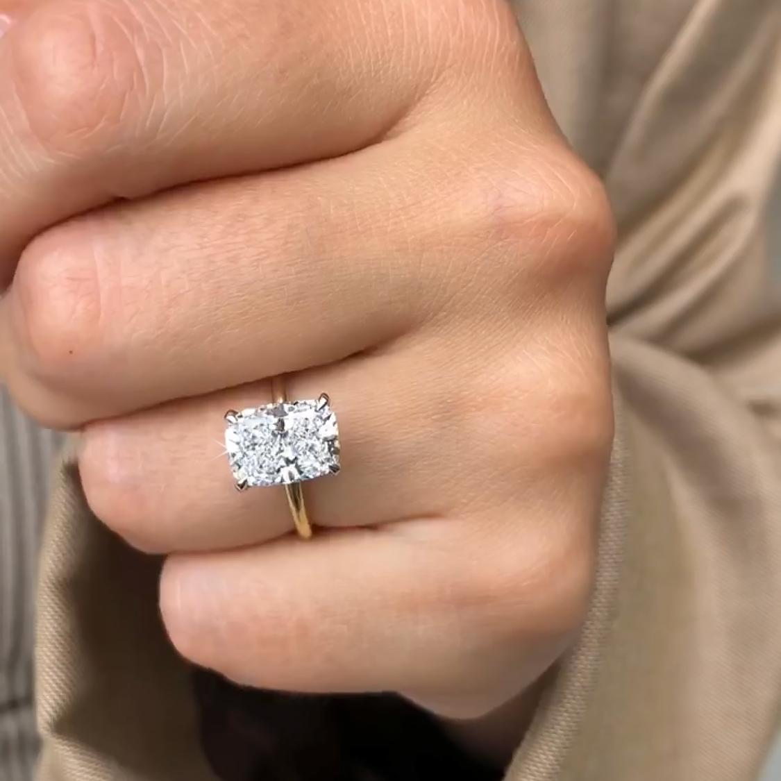 14k White Gold Cushion Shaped Engagement Ring with Marquise Style Band |  Dupont Jewelers
