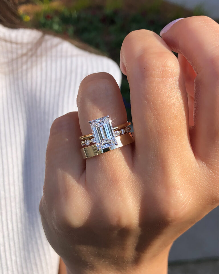 Three Round Diamond Halo Engagement Ring - Abhika Jewels